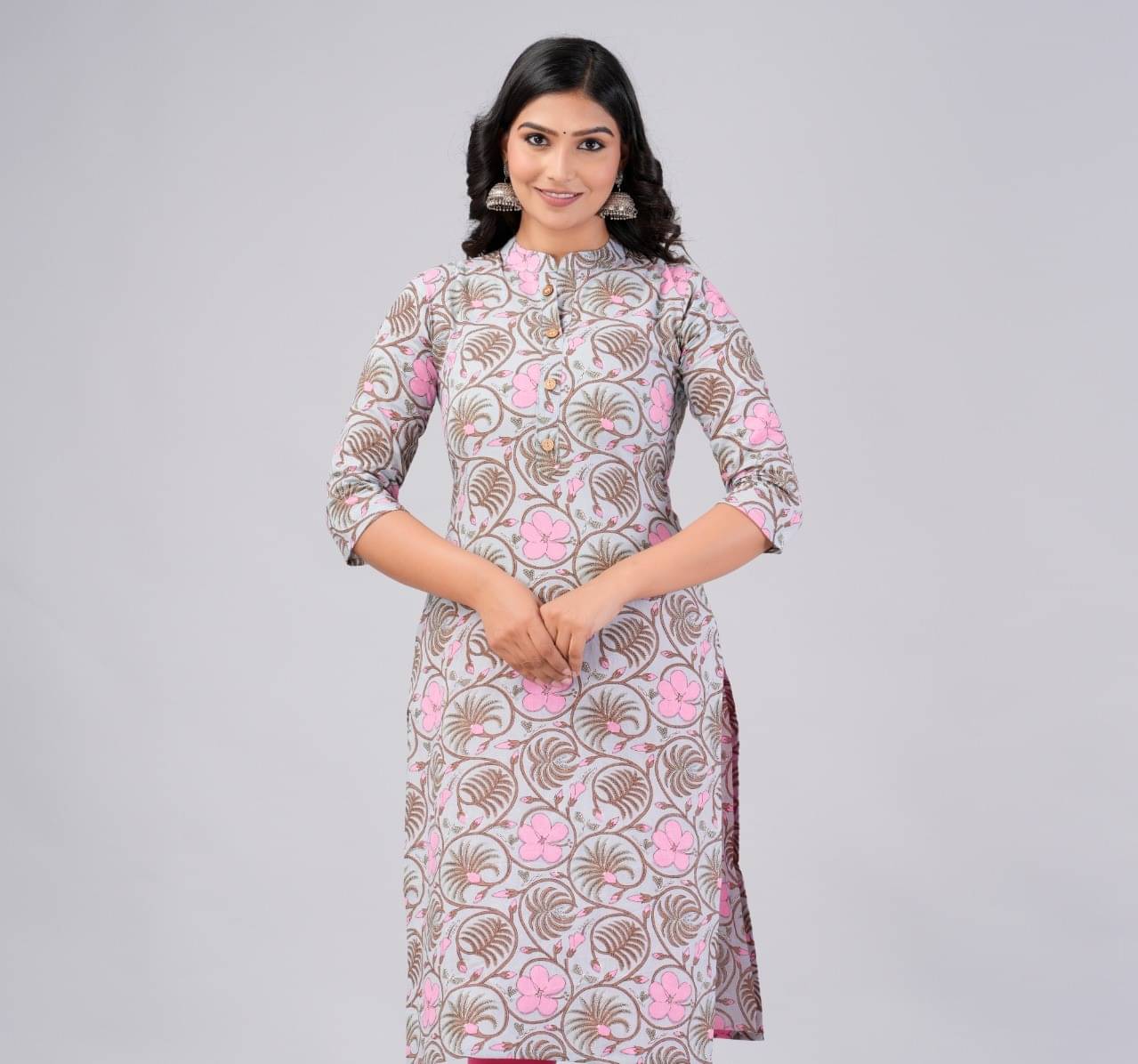 MAUKA Cotton Printed Straight Women's Kurti - Light Grey ( Pack of 1 )     			MAUKA Cotton Printed Straight Women's Kurti - Light Grey ( Pack of 1 )