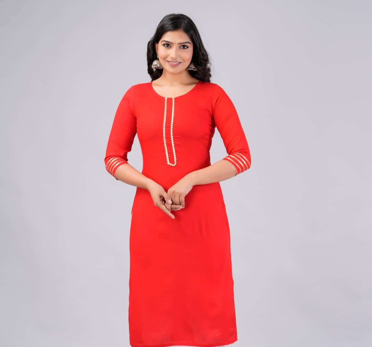 MAUKA Rayon Embroidered Straight Women's Kurti - Red ( Pack of 1 ) - Kurtis, Tunics | Buy online on ZillyBuy