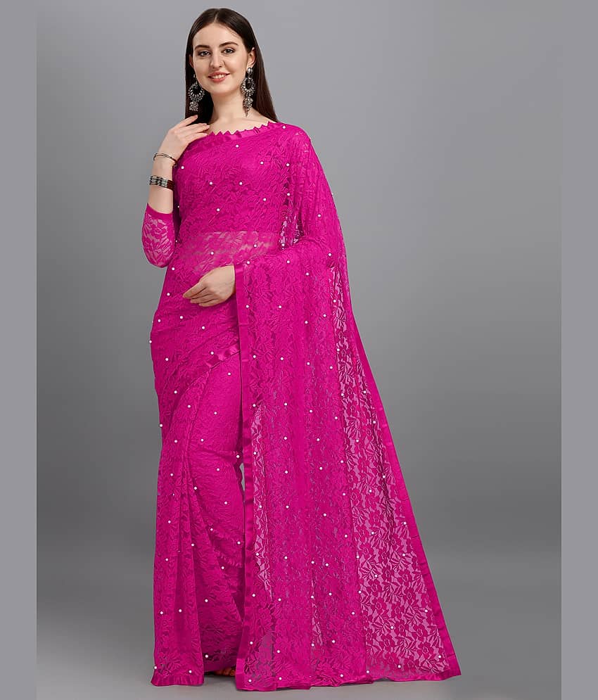 VANRAJ CREATION Net Self Design Saree With Unstitched Blouse Piece ( Rani ) - Sarees | Buy online on ZillyBuy