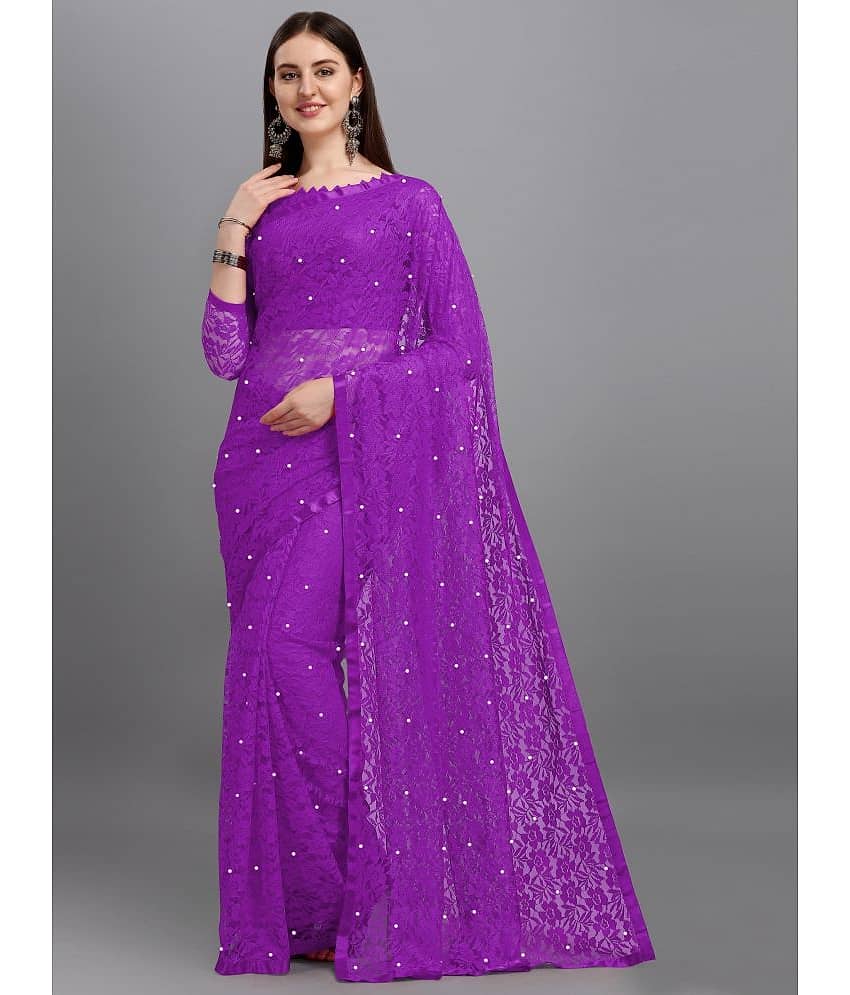 VANRAJ CREATION Net Self Design Saree With Unstitched Blouse Piece ( Purple ) - Sarees | Buy online on ZillyBuy