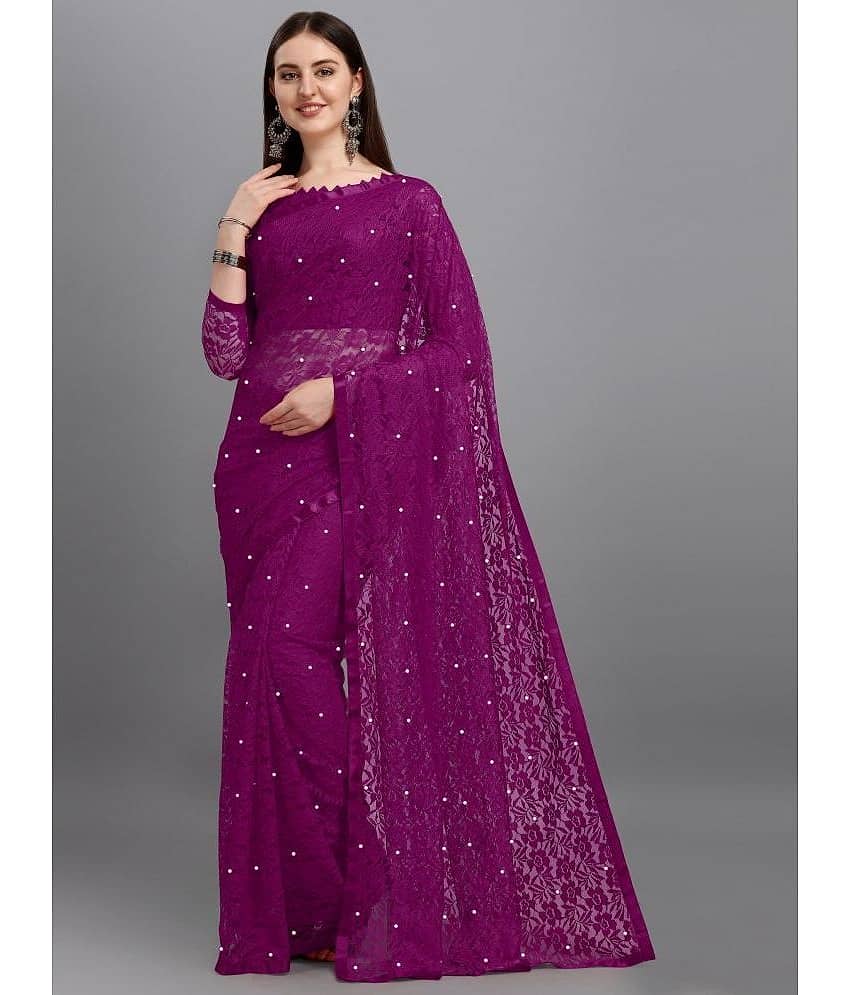 VANRAJ CREATION Net Self Design Saree With Unstitched Blouse Piece ( Magenta ) - Sarees | Buy online on ZillyBuy