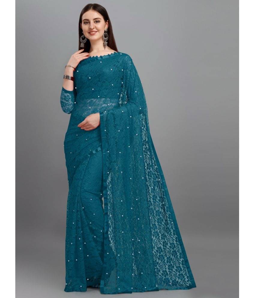 VANRAJ CREATION Net Self Design Saree With Unstitched Blouse Piece ( Rama ) VANRAJ CREATION Net Self Design Saree With Unstitched Blouse Piece ( Rama )