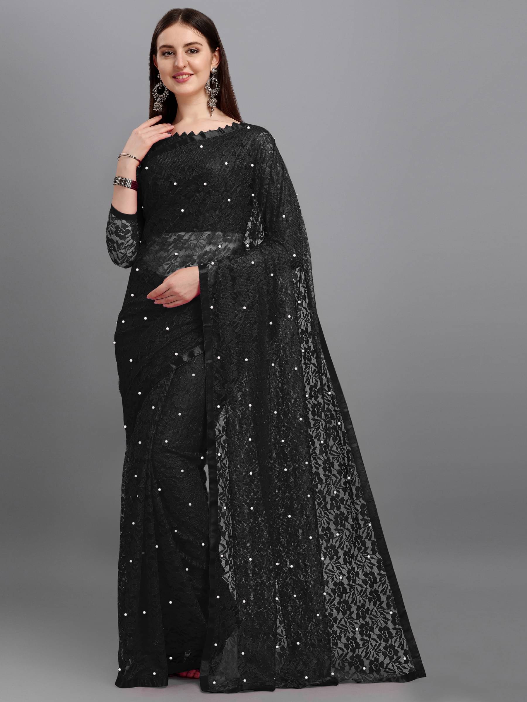 VANRAJ CREATION Net Self Design Saree With Unstitched Blouse Piece ( Black ) VANRAJ CREATION Net Self Design Saree With Unstitched Blouse Piece ( Black )