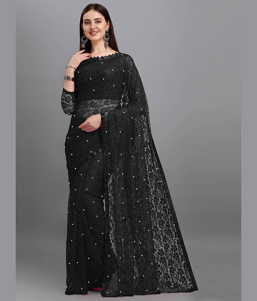 VANRAJ CREATION Net Self Design Saree With Unstitched Blouse Piece ( Black ) - Sarees | Buy online on ZillyBuy
