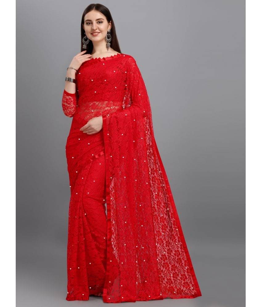 VANRAJ CREATION Net Self Design Saree With Unstitched Blouse Piece ( Red ) VANRAJ CREATION Net Self Design Saree With Unstitched Blouse Piece ( Red )