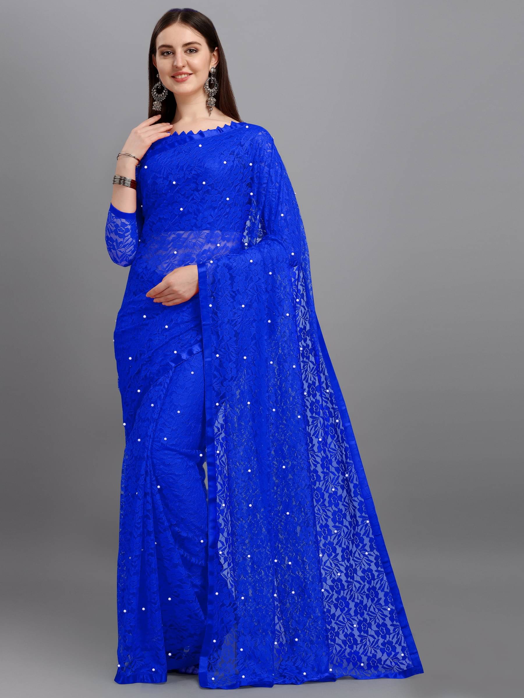 VANRAJ CREATION Net Self Design Saree With Unstitched Blouse Piece ( Blue ) VANRAJ CREATION Net Self Design Saree With Unstitched Blouse Piece ( Blue )