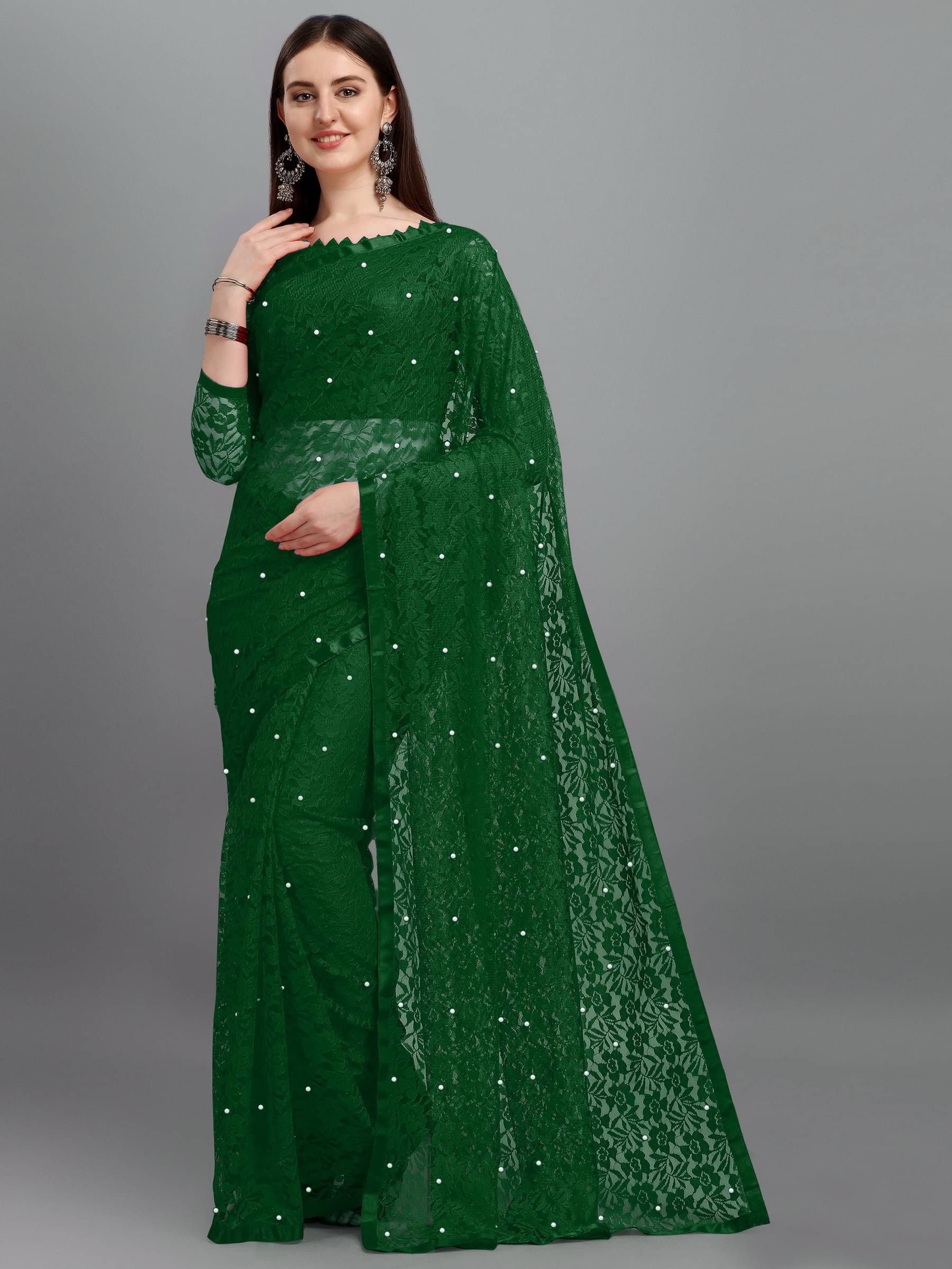 VANRAJ CREATION Net Self Design Saree With Unstitched Blouse Piece ( Green ) VANRAJ CREATION Net Self Design Saree With Unstitched Blouse Piece ( Green )