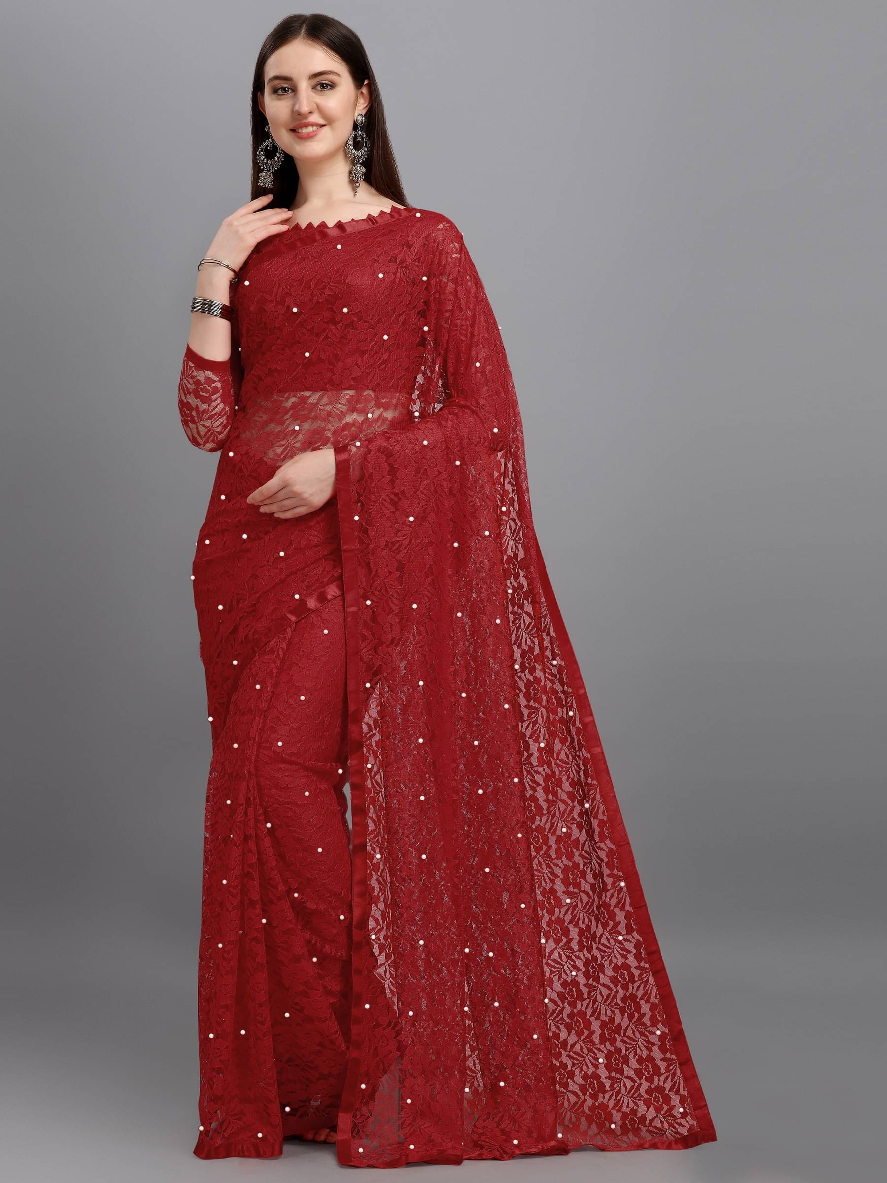 VANRAJ CREATION Net Self Design Saree With Unstitched Blouse Piece ( Maroon ) VANRAJ CREATION Net Self Design Saree With Unstitched Blouse Piece ( Maroon )
