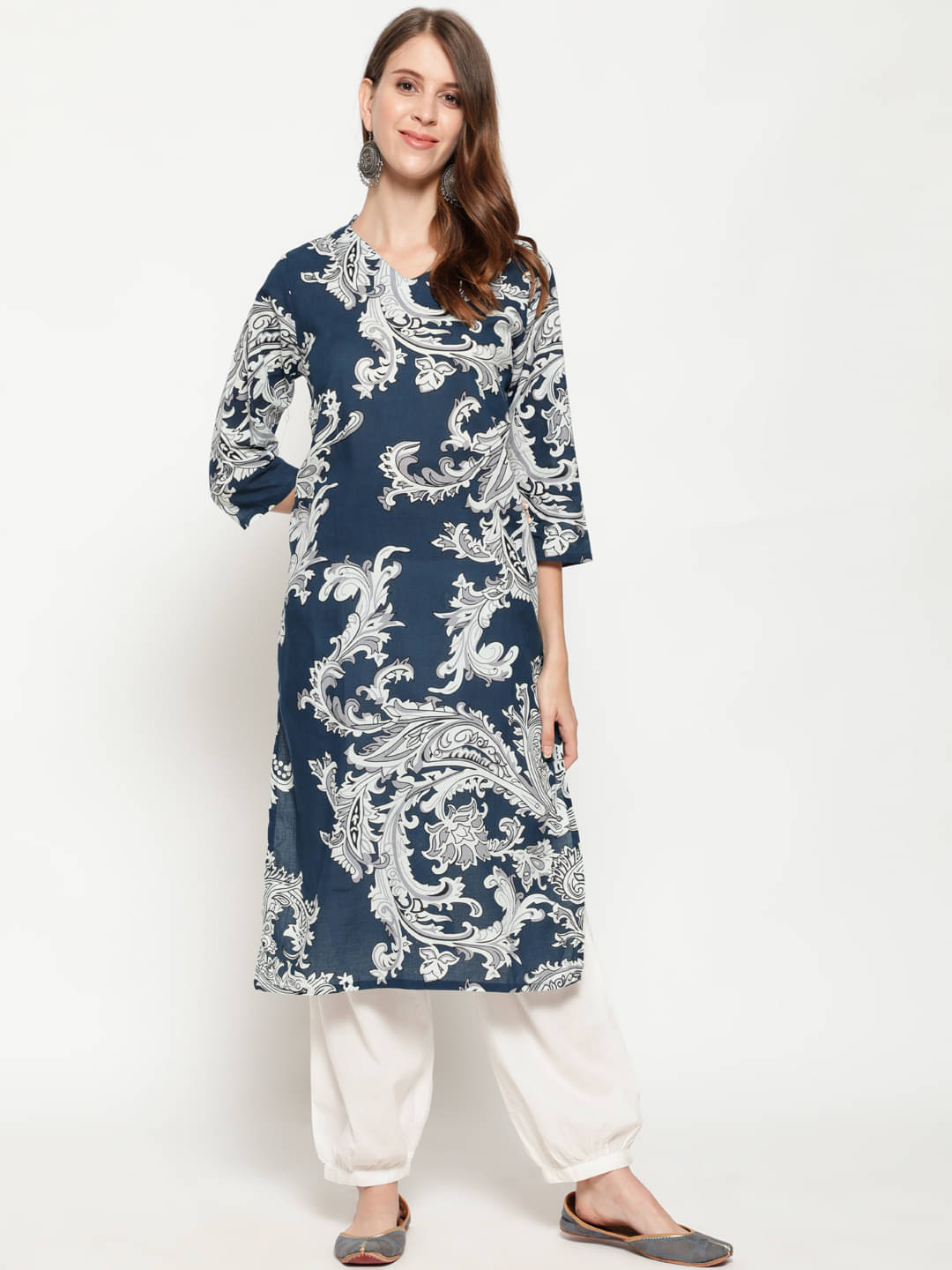     			Antaran Cotton Printed Kurti With Salwar Women's Stitched Salwar Suit - Blue ( Pack of 1 )
