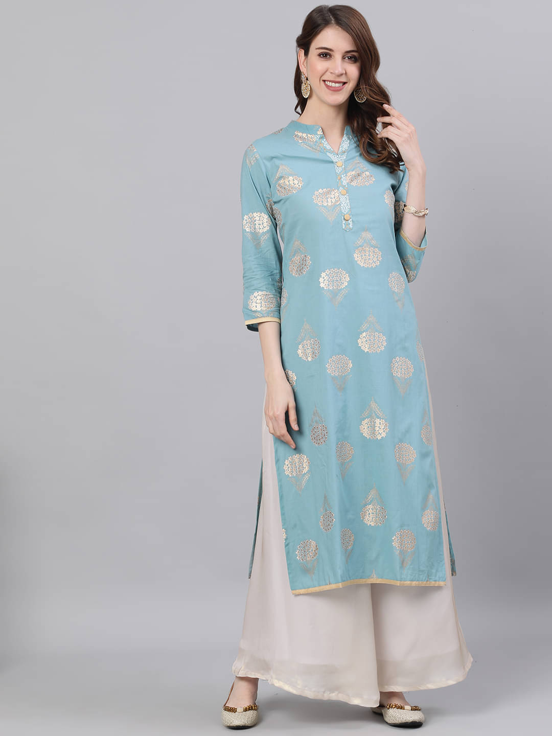     			Antaran Cotton Solid Straight Women's Kurti - Blue ( Pack of 1 )