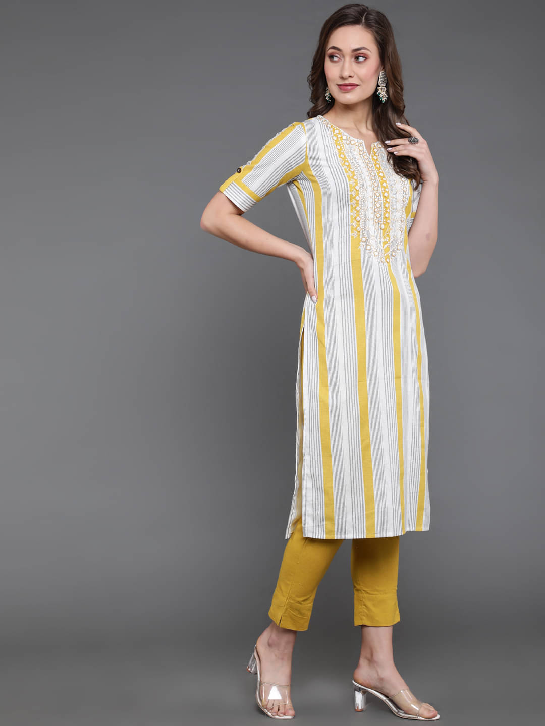 Antaran Cotton Striped Straight Women's Kurti - White ( Pack of 1 )     			Antaran Cotton Striped Straight Women's Kurti - White ( Pack of 1 )