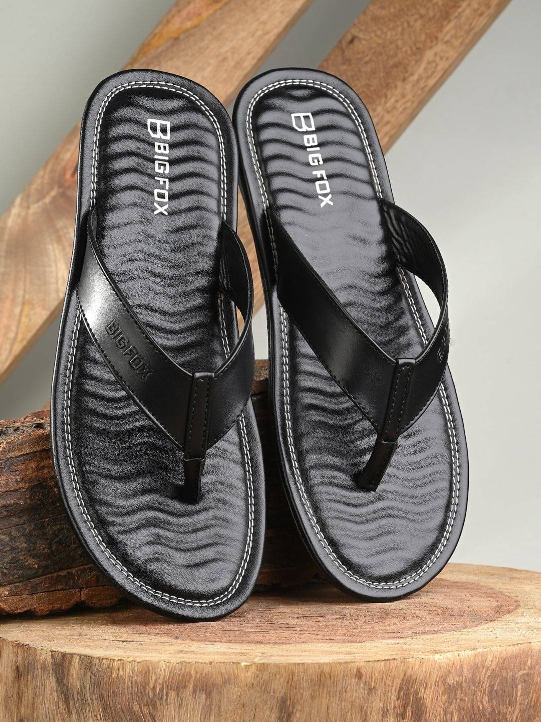     			Big Fox - Black  Leather Slipper