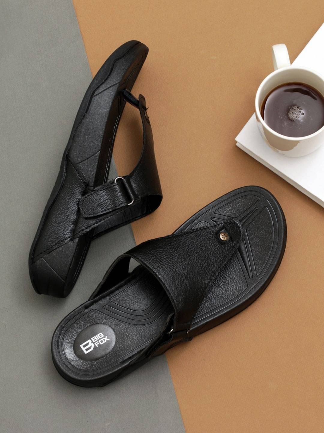     			Big Fox - Black Men's Leather Slipper