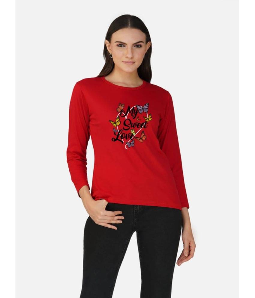 CHOZI Women Cotton Printed Regular Fit Round Neck T-Shirt ( Red ) CHOZI Women Cotton Printed Regular Fit Round Neck T-Shirt ( Red )