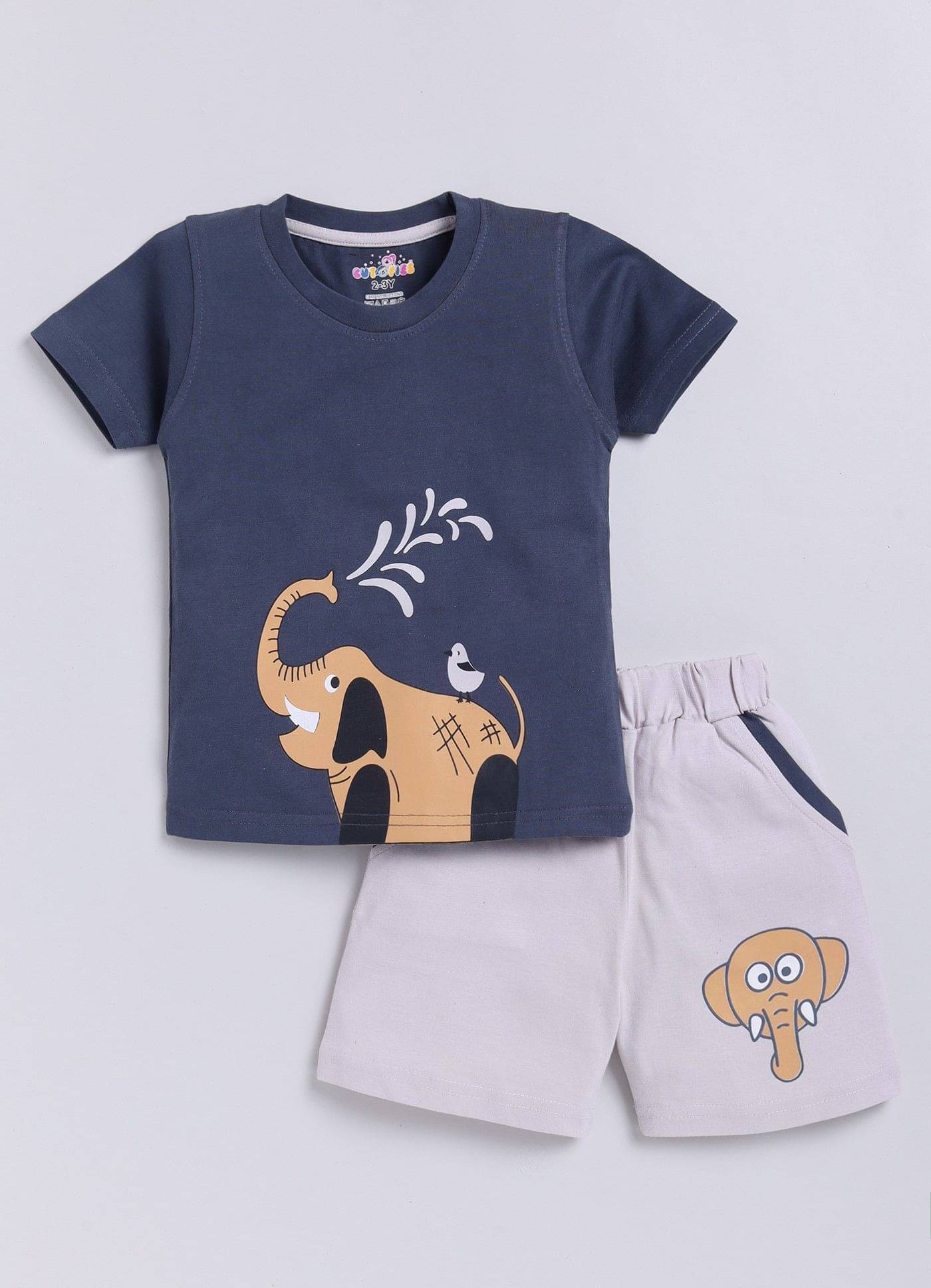     			CUTOPIES Pack of 1 Boys Cotton T-Shirt & Shorts Set ( Grey )