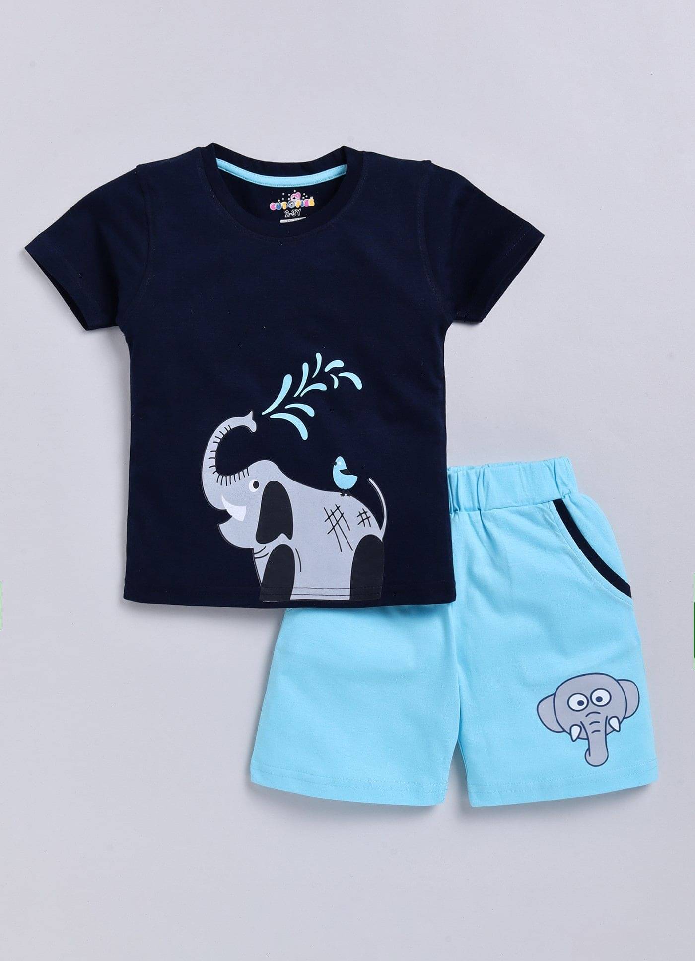     			CUTOPIES Pack of 1 Boys Cotton T-Shirt & Shorts Set ( Navy )