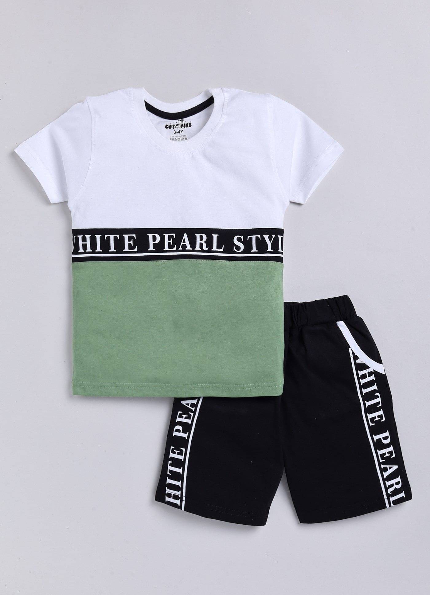     			CUTOPIES Pack of 1 Boys Cotton T-Shirt & Shorts Set ( Olive )