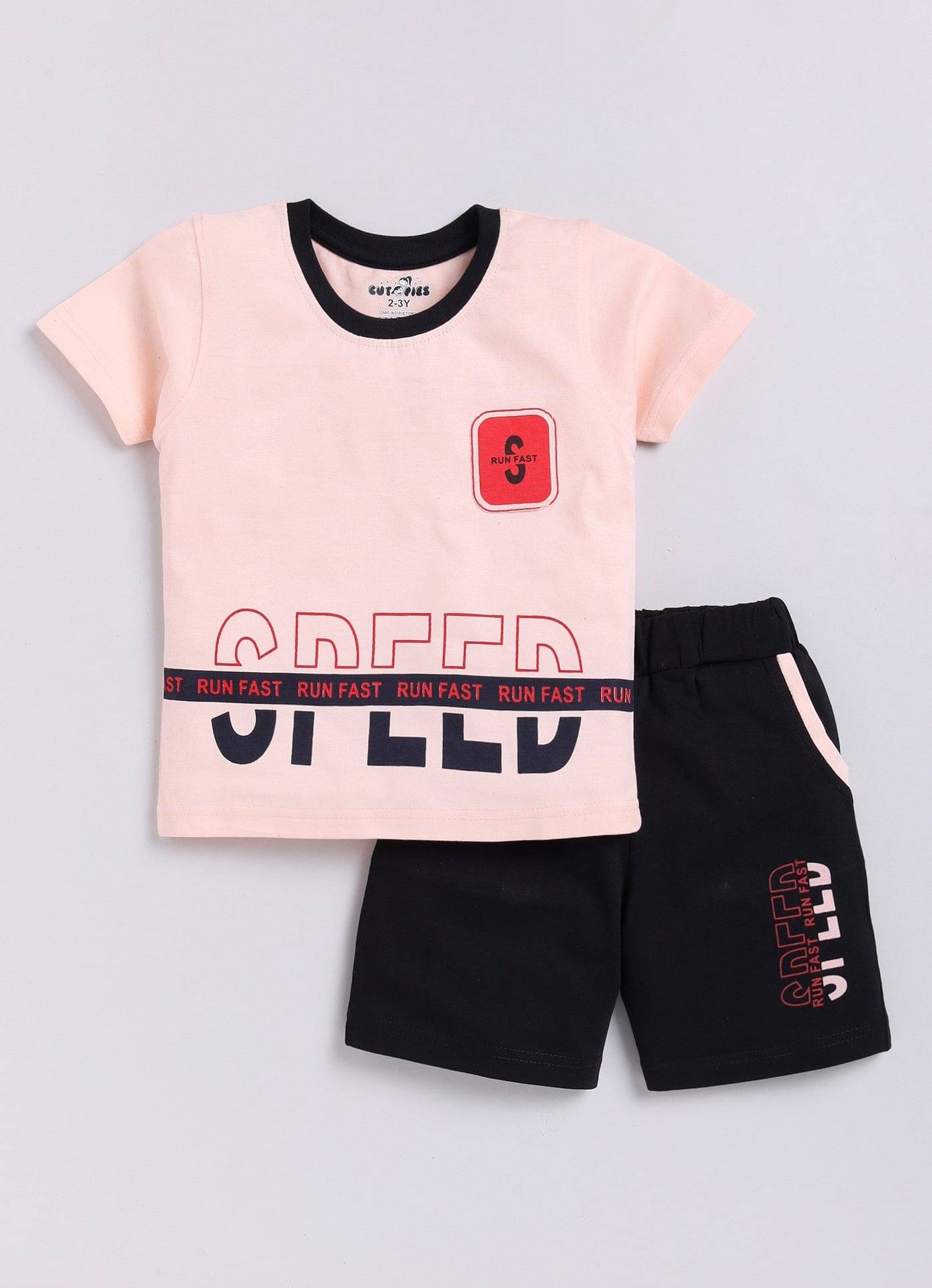     			CUTOPIES Pack of 1 Boys Cotton T-Shirt & Shorts Set ( Peach )