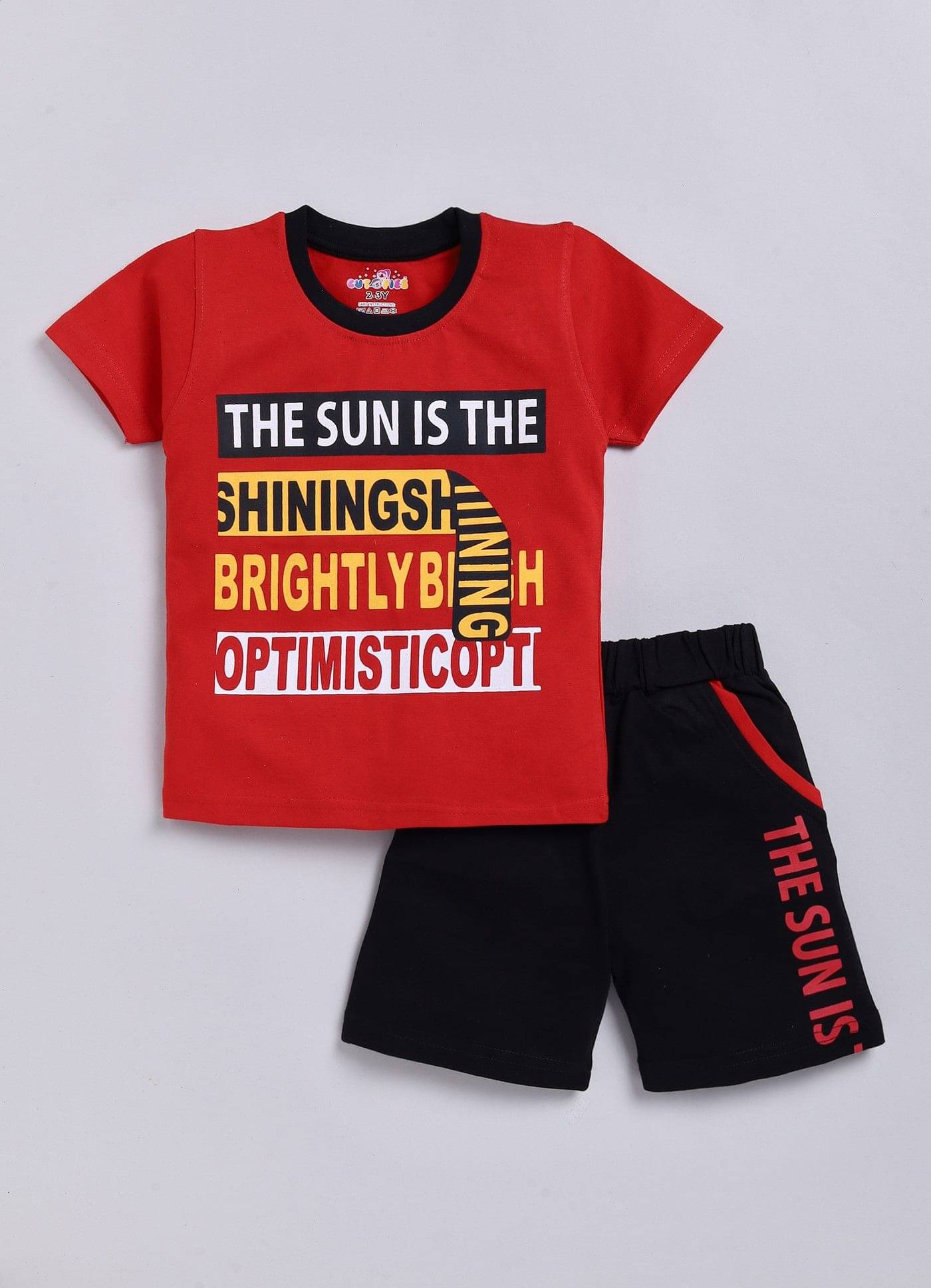     			CUTOPIES Pack of 1 Boys Cotton T-Shirt & Shorts Set ( Red )