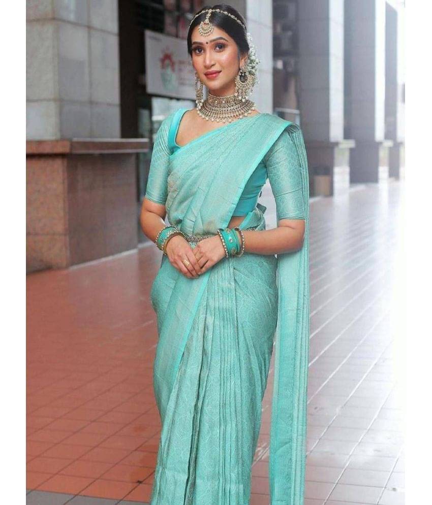 JULEE Jacquard Solid Saree With Unstitched Blouse Piece ( Turquoise ) JULEE Jacquard Solid Saree With Unstitched Blouse Piece ( Turquoise )