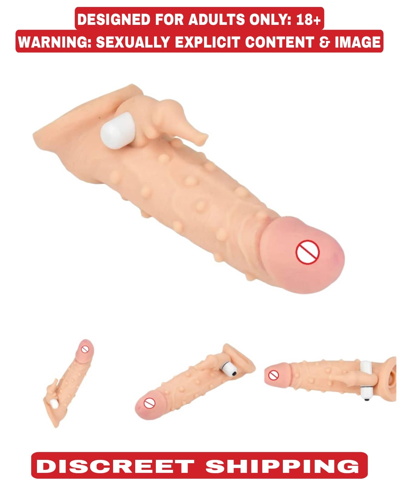 KAMAHOUSE 8 INCH JUMBO HEAD CONDOOM VIBRATING DRAGON PENIS SLEEVE FOR MEN