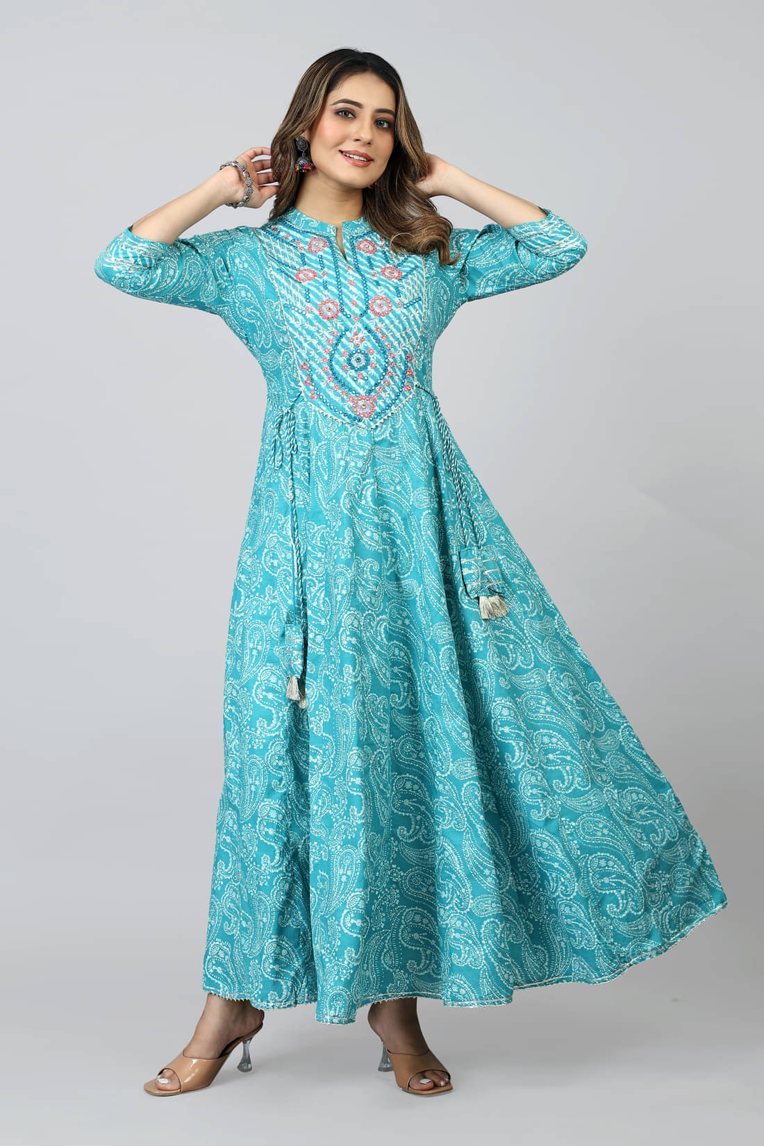     			SARRAS Cotton Printed Anarkali Women's Kurti - Green ( Pack of 1 )