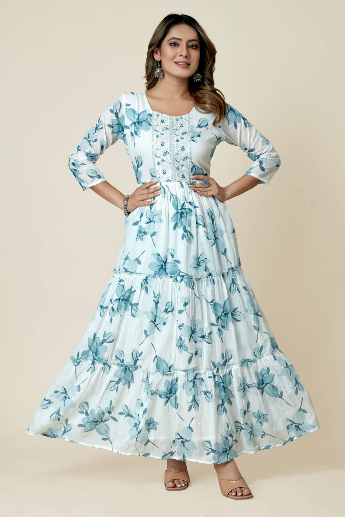 SARRAS Cotton Printed Flared Women's Kurti - White ( Pack of 1 ) - Kurtis, Tunics | Buy online on ZillyBuy