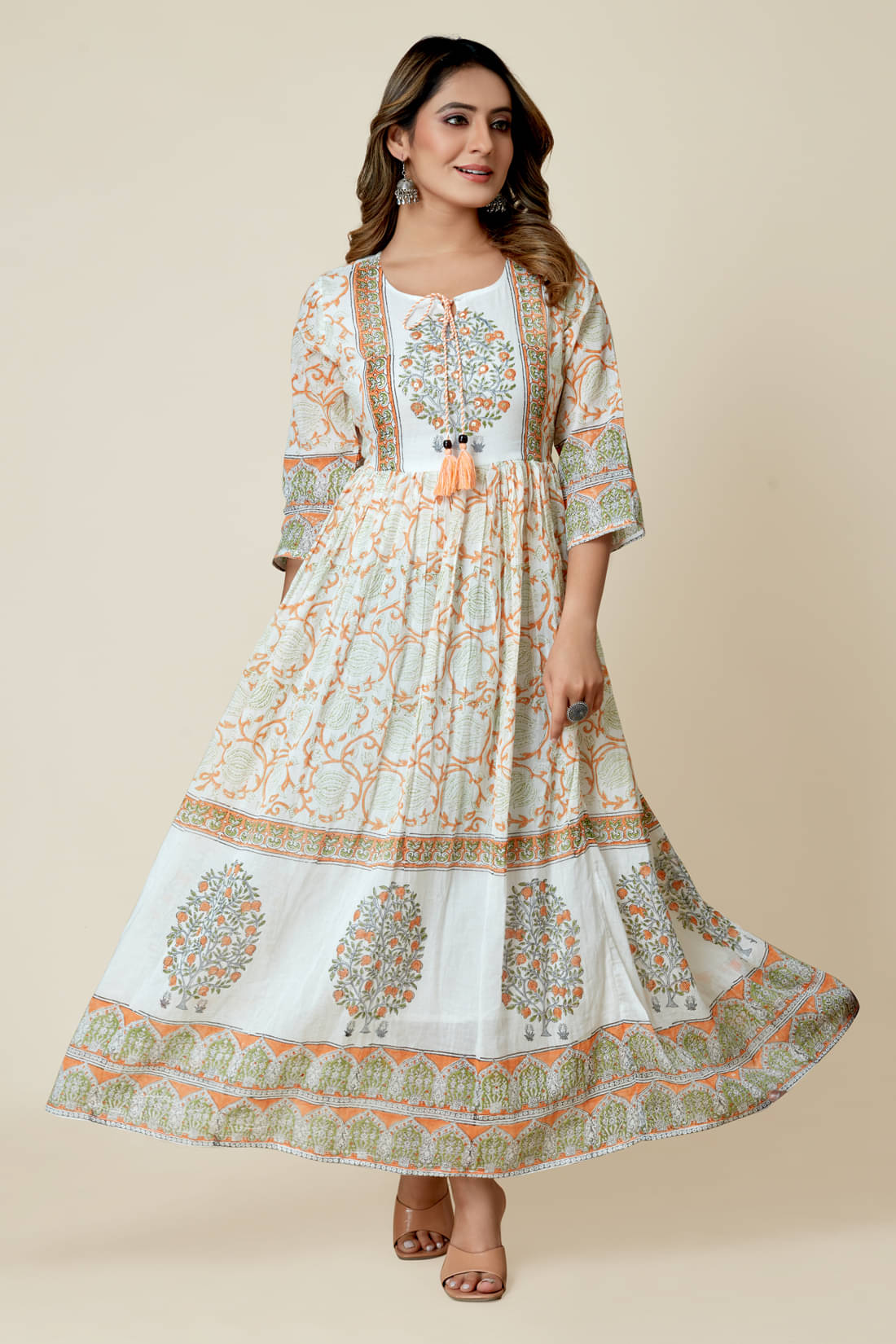 SARRAS Cotton Printed Flared Women's Kurti - White ( Pack of 1 ) SARRAS Cotton Printed Flared Women's Kurti - White ( Pack of 1 )