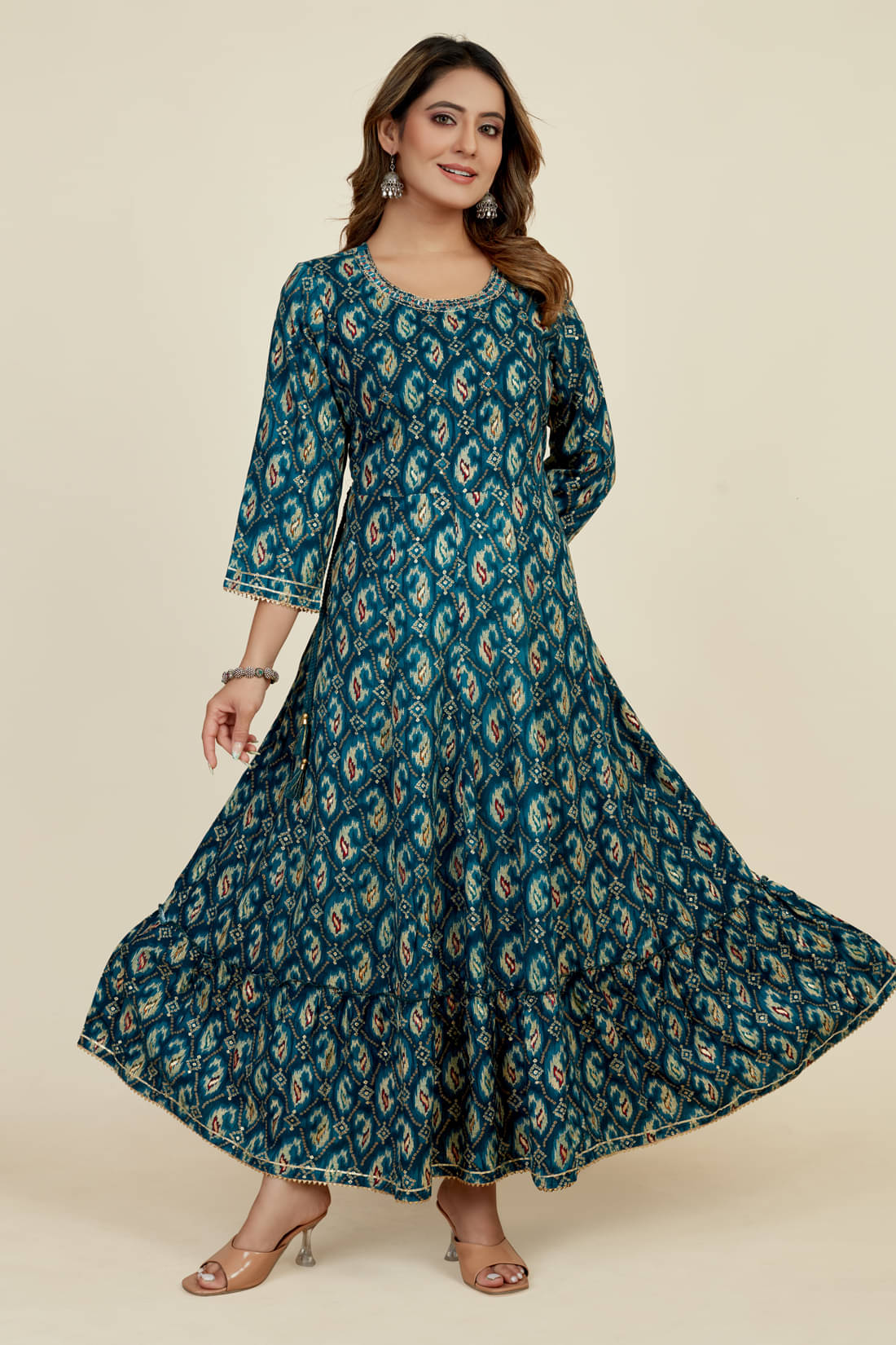 SARRAS Cotton Printed Flared Women's Kurti - Blue ( Pack of 1 )     			SARRAS Cotton Printed Flared Women's Kurti - Blue ( Pack of 1 )