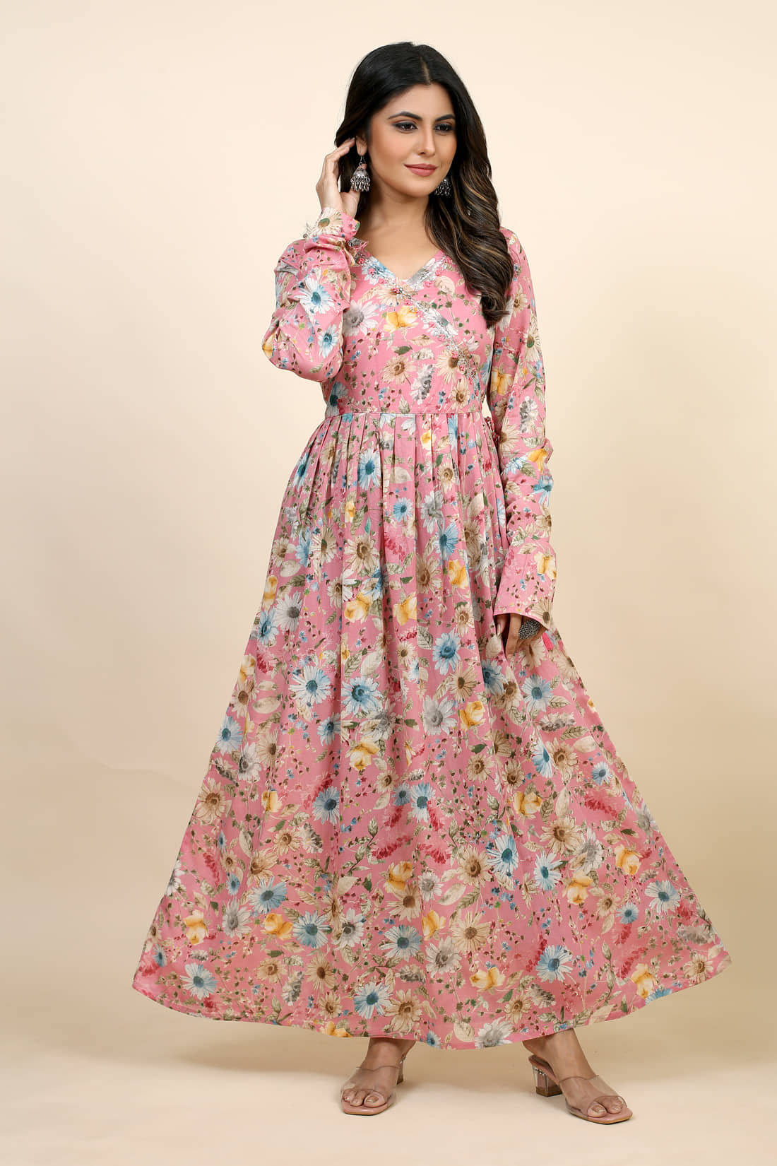 SARRAS Cotton Printed Flared Women's Kurti - Pink ( Pack of 1 ) - Kurtis, Tunics | Buy online on ZillyBuy