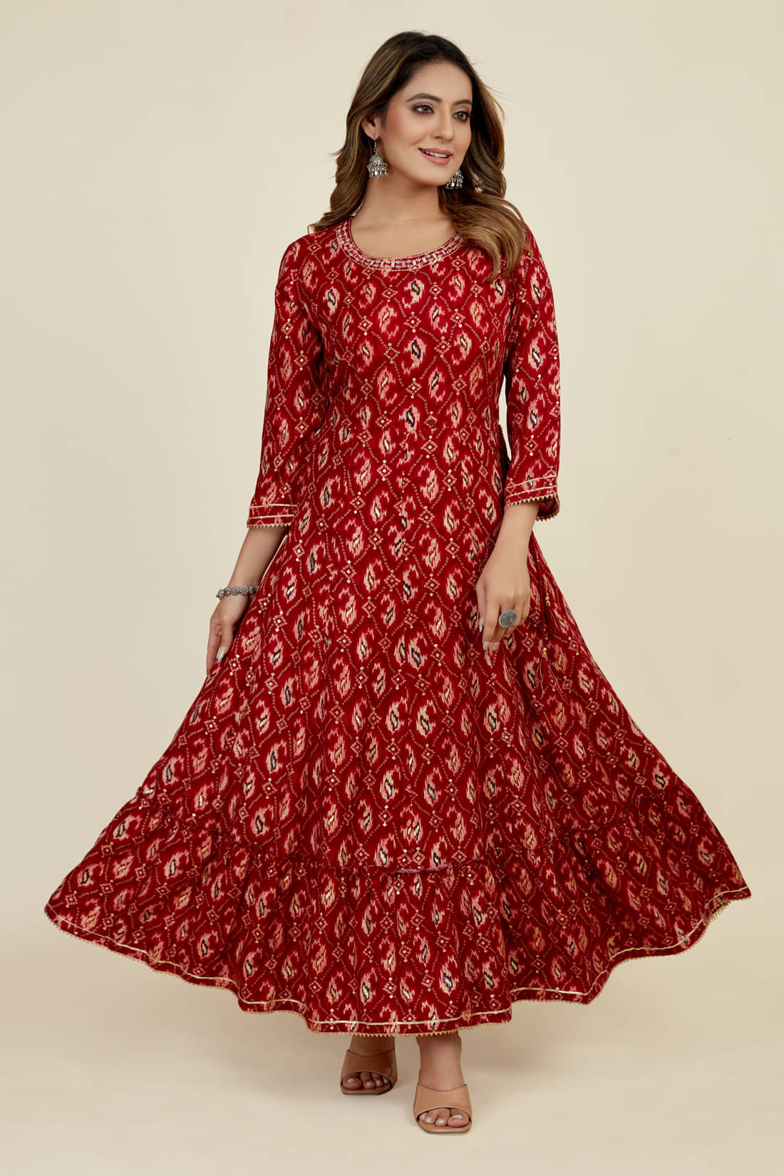 SARRAS Cotton Printed Flared Women's Kurti - Red ( Pack of 1 ) SARRAS Cotton Printed Flared Women's Kurti - Red ( Pack of 1 )