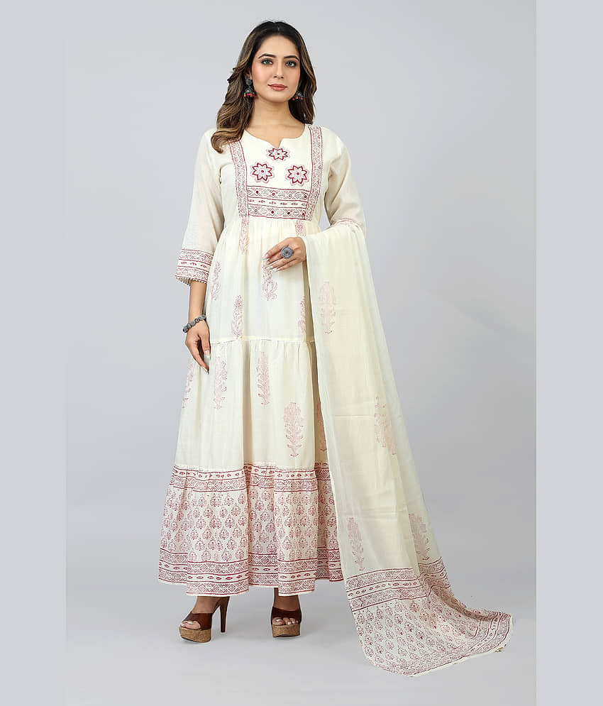 SARRAS - Off White Flared Cotton Women's Stitched Ethnic Gown ( Pack of 1 ) - Unstitched Fabrics | Buy online on ZillyBuy