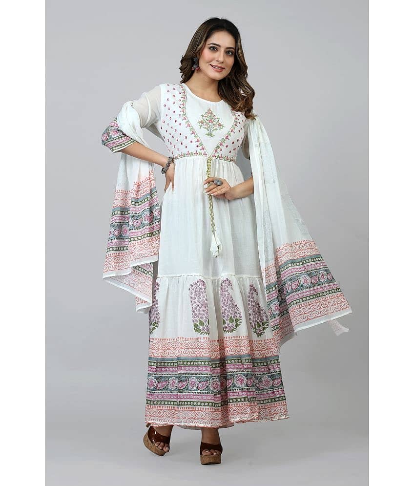 SARRAS - White Flared Cotton Women's Stitched Ethnic Gown ( Pack of 1 ) - Unstitched Fabrics | Buy online on ZillyBuy