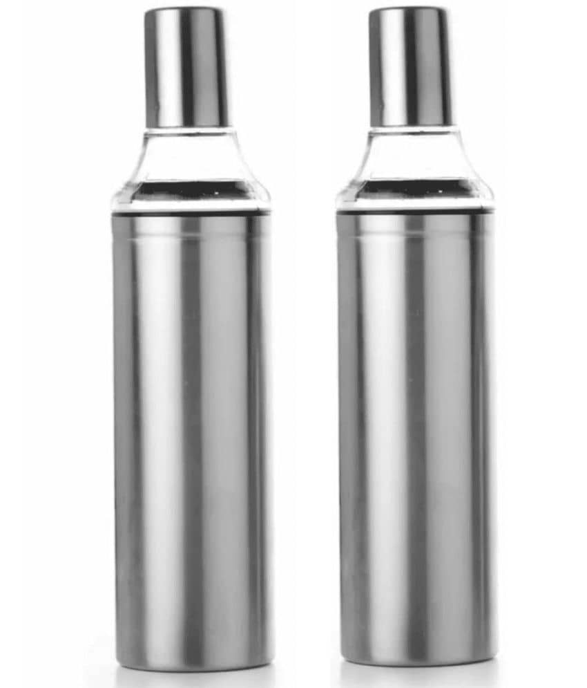 Visaxmi Steel Oil Dispenser Steel Silver Oil Container ( Set of 2 )