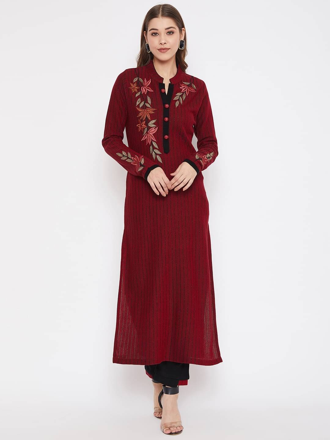 zigo Woollen Embroidered Kurti With Palazzo Women's Stitched Salwar Suit - Red ( Pack of 1 ) zigo Woollen Embroidered Kurti With Palazzo Women's Stitched Salwar Suit - Red ( Pack of 1 )