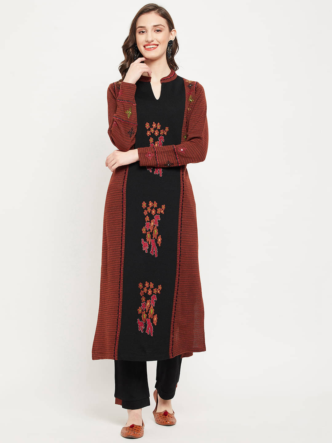 zigo Woollen Embroidered Kurti With Palazzo Women's Stitched Salwar Suit - Rust ( Pack of 1 )     			zigo Woollen Embroidered Kurti With Palazzo Women's Stitched Salwar Suit - Rust ( Pack of 1 )