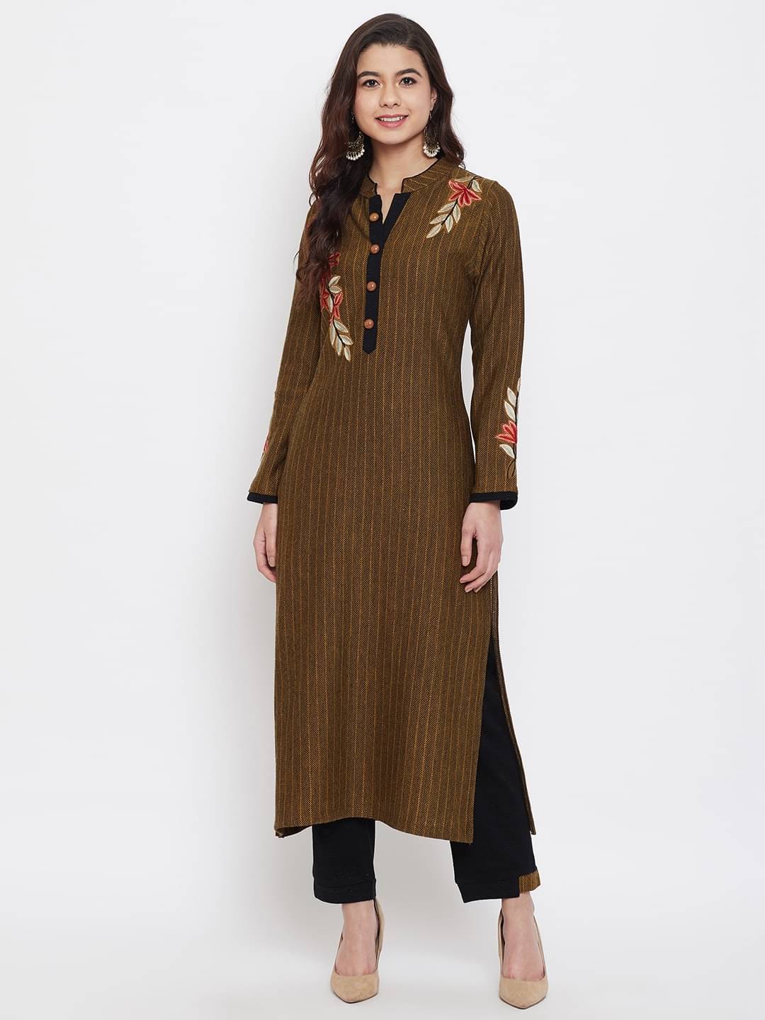     			zigo Woollen Self Design Kurti With Palazzo Women's Stitched Salwar Suit - Mustard ( Pack of 1 )