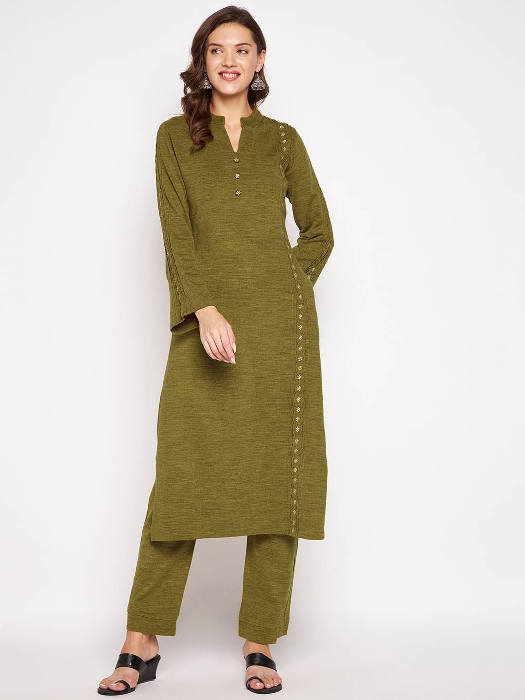zigo Woollen Solid Kurti With Palazzo Women's Stitched Salwar Suit - Green ( Pack of 1 ) zigo Woollen Solid Kurti With Palazzo Women's Stitched Salwar Suit - Green ( Pack of 1 )