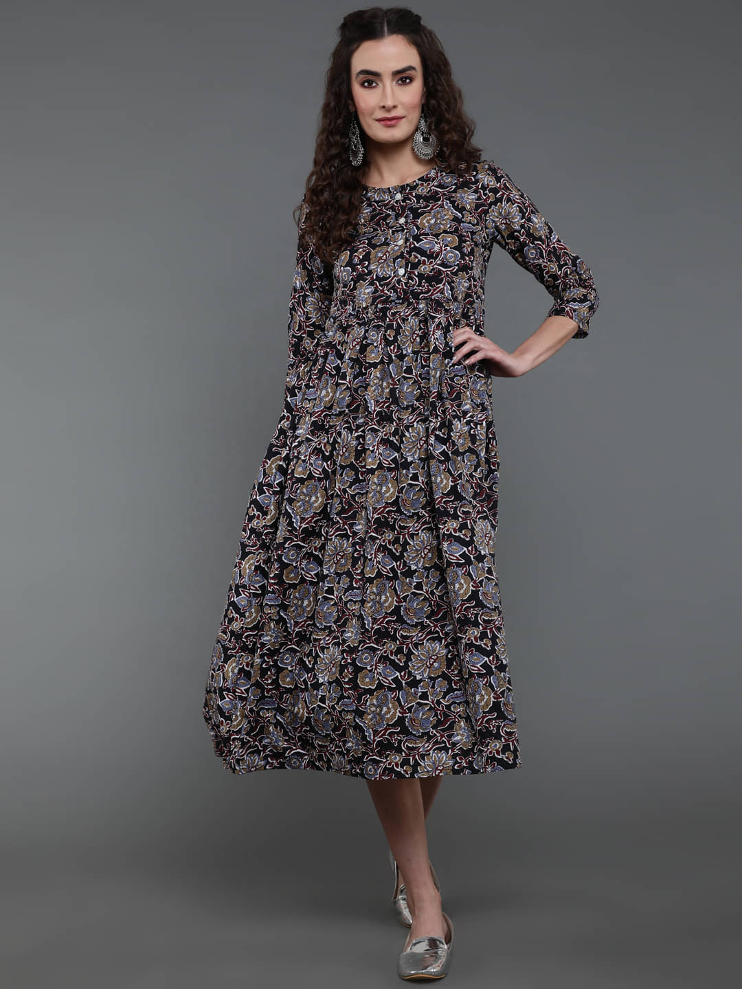 Antaran Women Cotton Printed A-line Dress ( Multicolor ) Antaran Women Cotton Printed A-line Dress ( Multicolor )