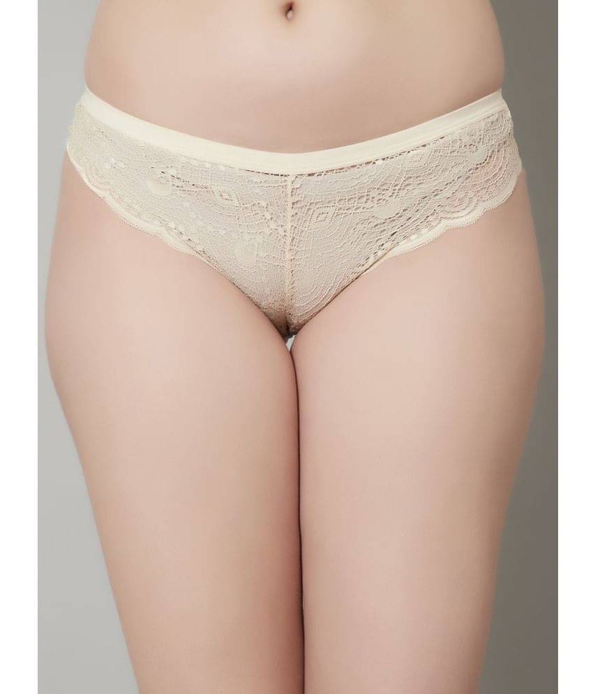     			PrettyCat - Beige Lace Embroidered Women's Bikini ( Pack of 1 )