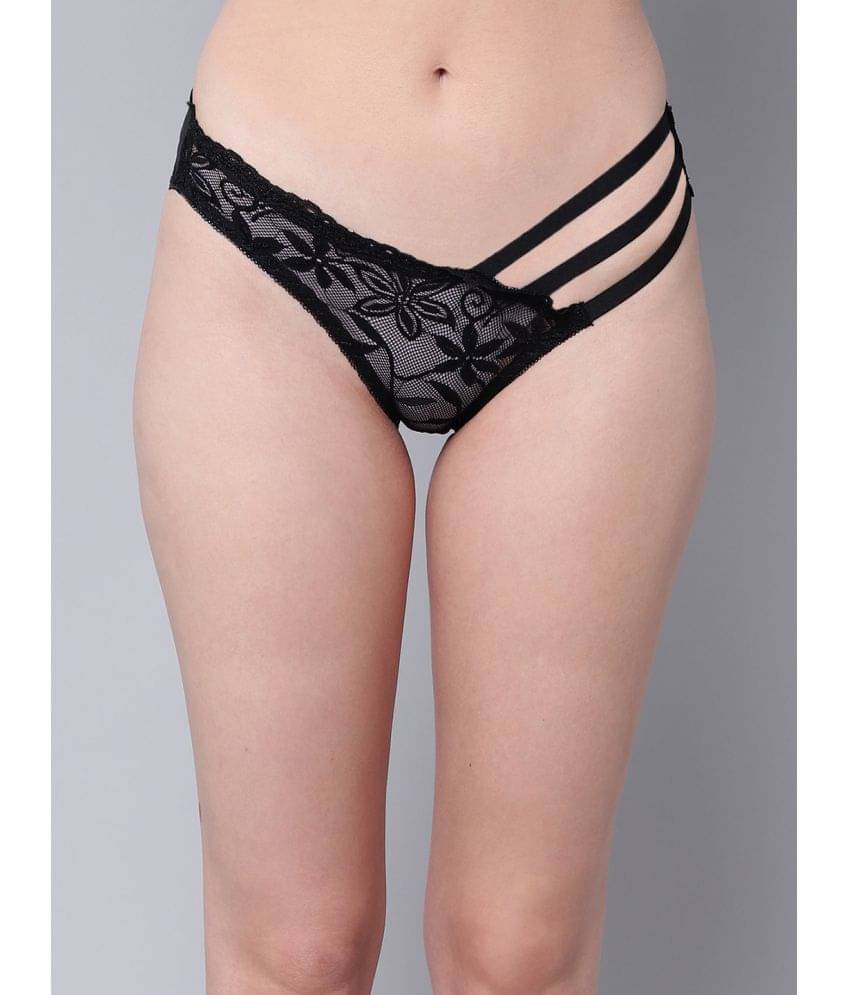     			PrettyCat Lace Self Design Women's Bikini ( Black )