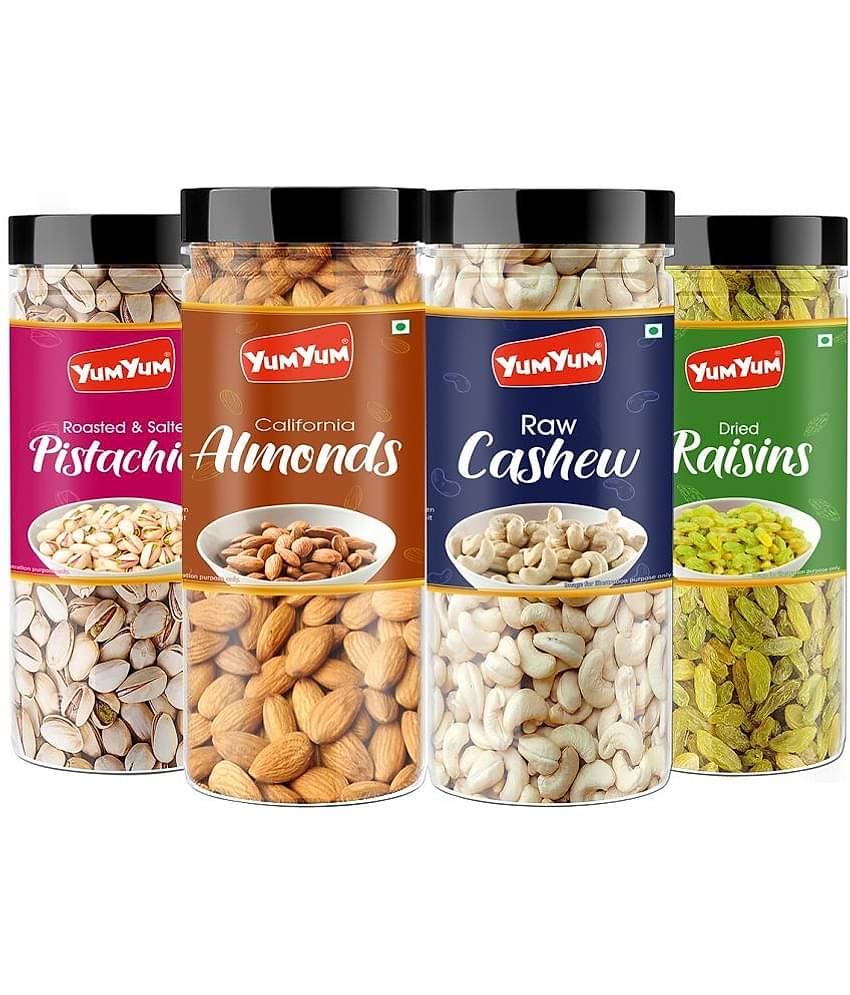YUM YUM Premium Dry Fruits Combo Pack 600g- Almonds, Pistachios, Cashews, Raisins (4 x 150 g)