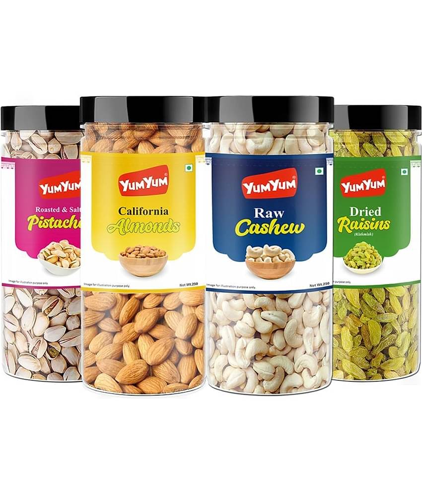 YUM YUM Premium Dry fruit Combo Pack 1Kg - Almonds, Cashews, Pistachios, Raisins (4 x 250g Each )