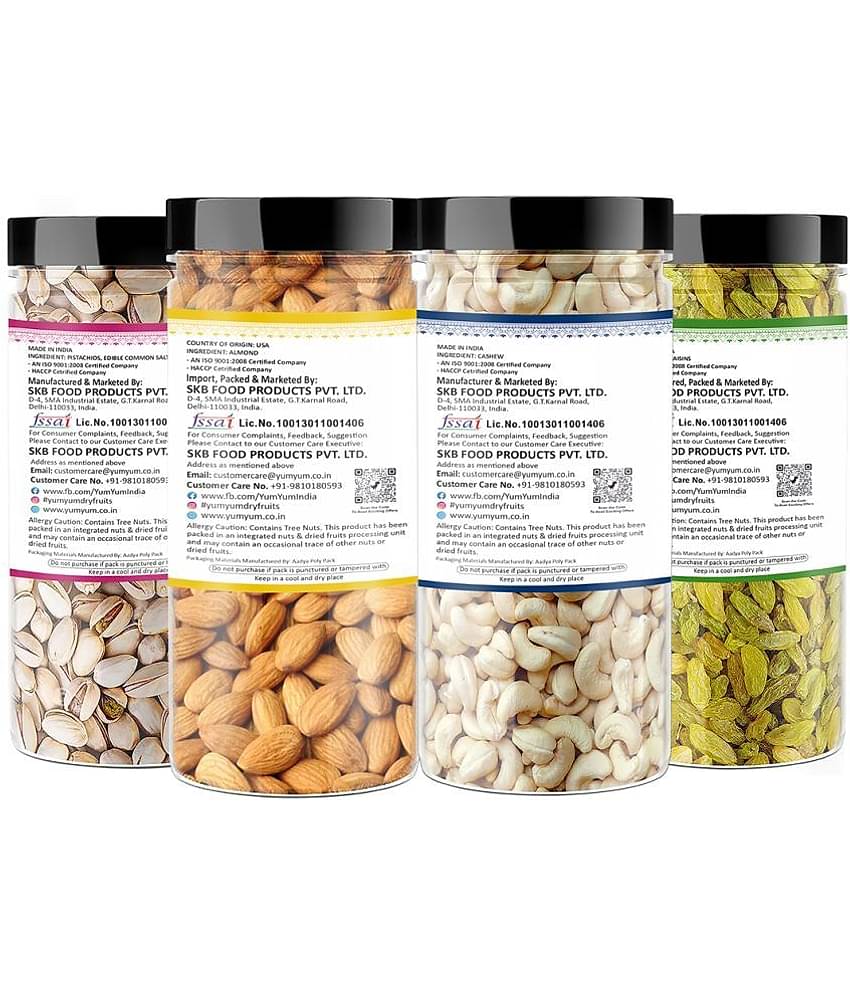 YUM YUM Premium Dry fruit Combo Pack 1Kg - Almonds, Cashews, Pistachios, Raisins (4 x 250g Each )