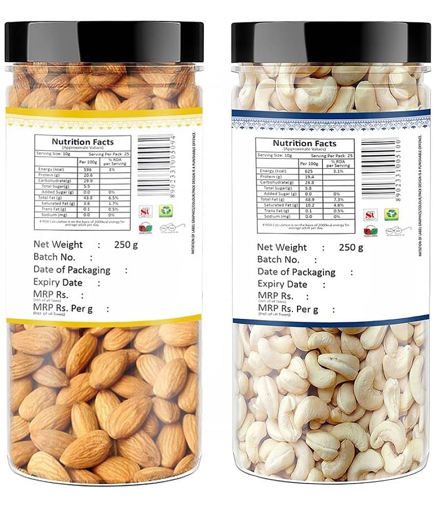 YUM YUM Premium California Almond (250g) &Cashew Nut (250g) 500g Dry Fruits Combo
