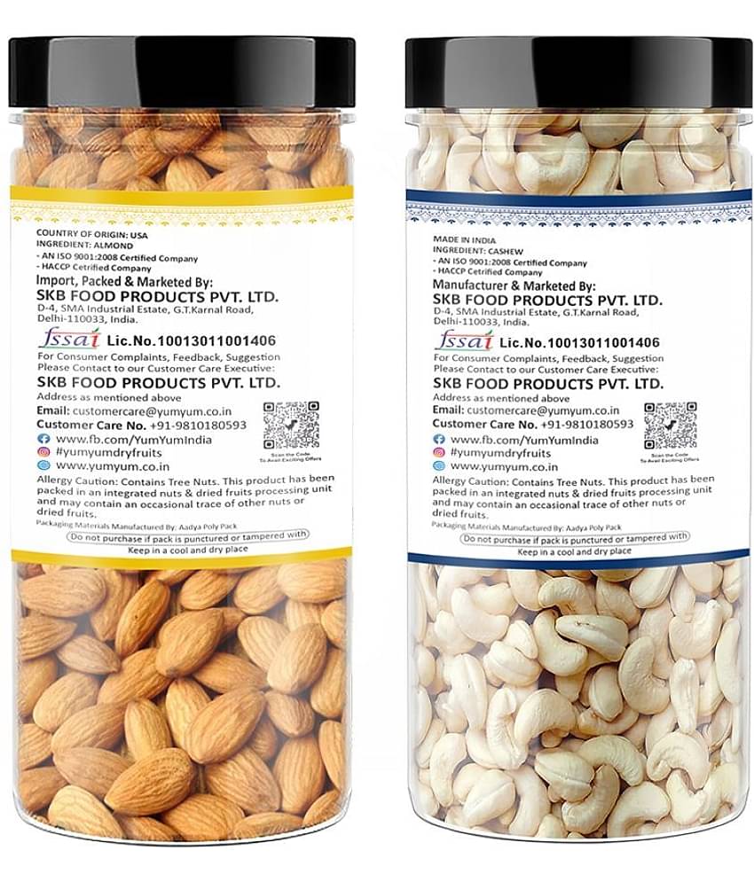 YUM YUM Premium California Almond (250g) &Cashew Nut (250g) 500g Dry Fruits Combo