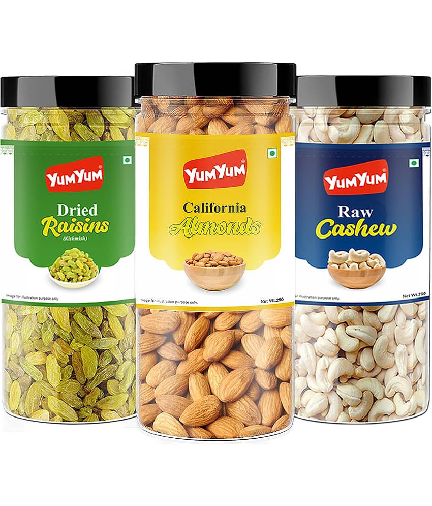YUM YUM Premium Jumbo Dry Fruits Combo Pack Almonds, Cashews, Raisins (3 x 250 g) 750g