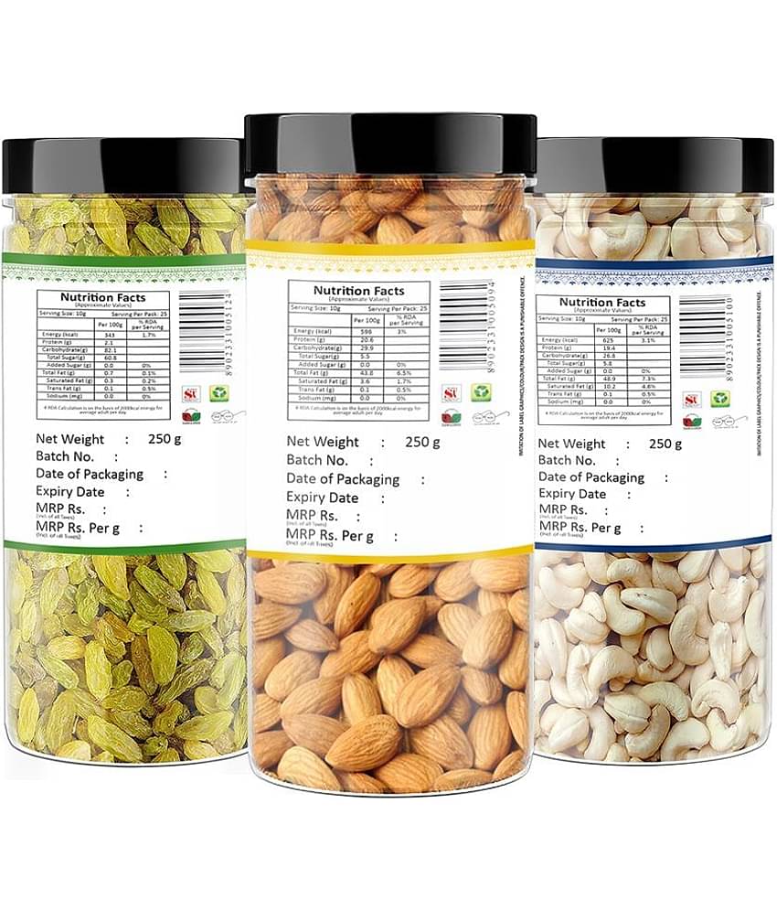 YUM YUM Premium Jumbo Dry Fruits Combo Pack Almonds, Cashews, Raisins (3 x 250 g) 750g