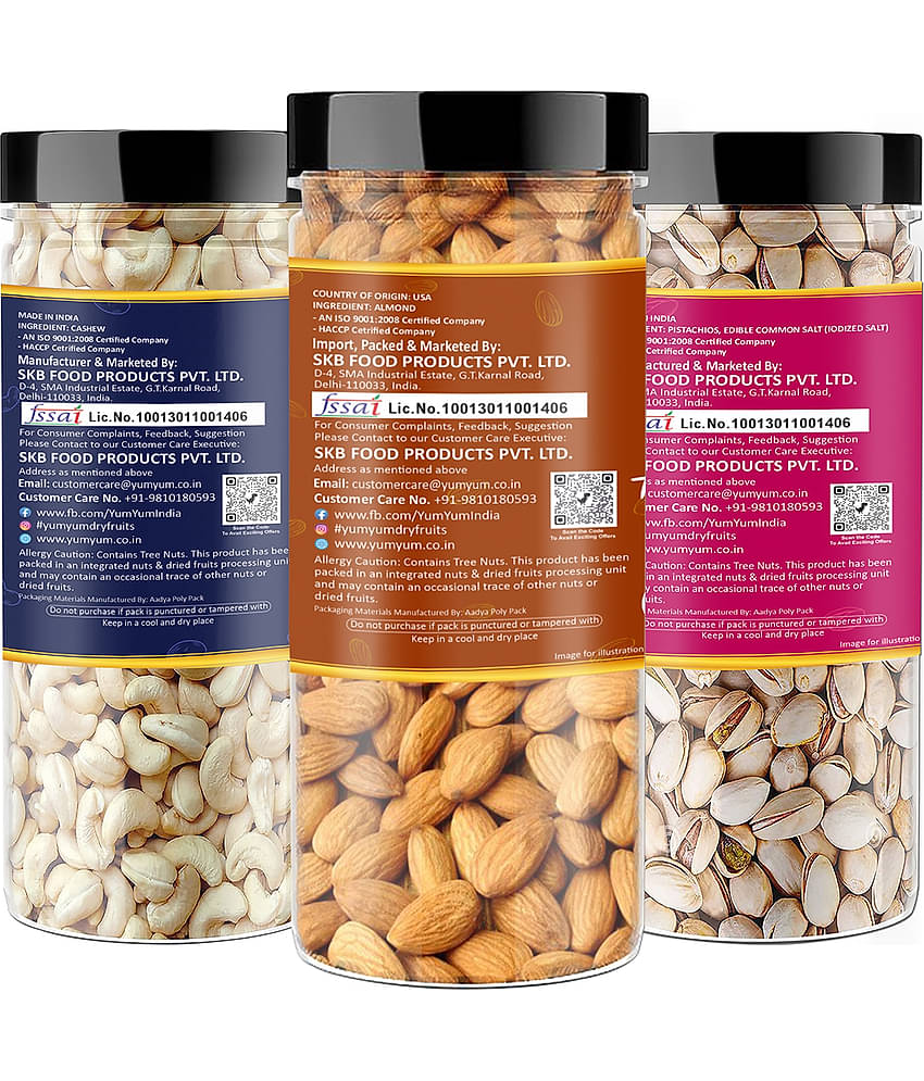 YUM YUM Premium California Almonds (150g) Pista (150g) and Cashew (150g) Dry Fruits Combo