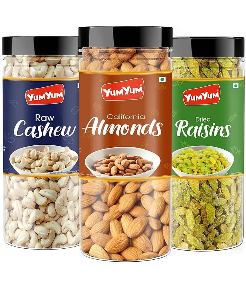 YUM YUM Premium Jumbo Almond 150g Cashew 150g & Raisins 150g (450g) Dry Fruits Combo Pack